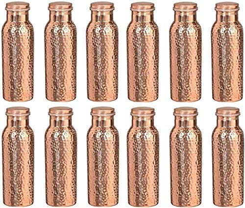 Ukal Hammered Copper Water Bottle with Lid 34 Oz Pack of 12
