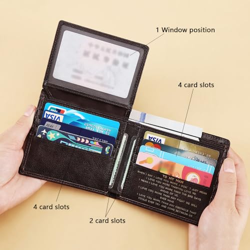men's RFID shielded leather ultra-thin double fold flip wallet with multiple credit card slots and windows (Dark Coffee)3