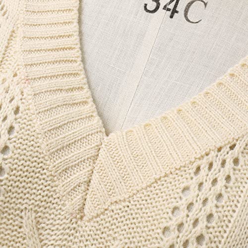 Suéter feminino casual de outono e inverno, cor lisa, gola V, suéter de malha, colete de tricô para