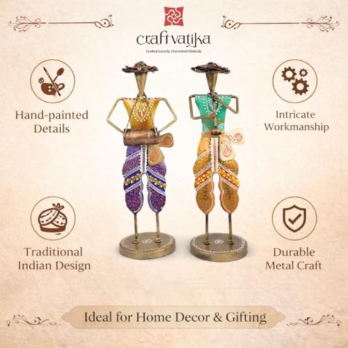 Image of CraftVatika Handpainted Iron Standing Musician Set of 2 Playing Musical Instrument Figurine Showpiece for Home Decor, Multicolor (13.5 Inches Height)