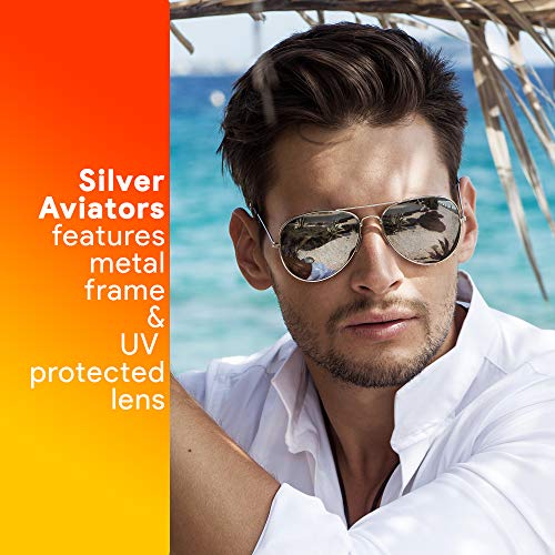 Skeleteen Silver Mirrored Aviator Sunglasses - Military Style Mirror Sun Glasses with Metal Frame and UV 400 Protection2