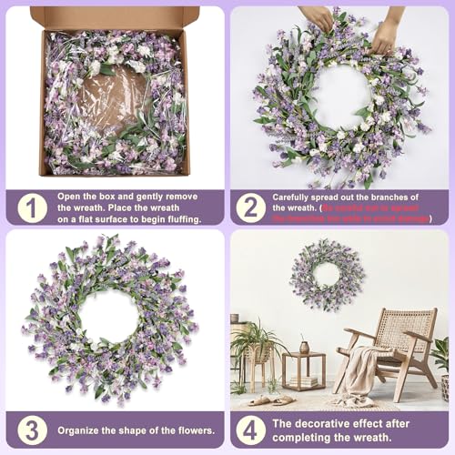 Image of Artgar Front Door Wreath 24 Inch Spring /Summer Wreaths for Front Door, Front Door Wreaths for All Seasons for Indoor Outdoor Home Office Wall Window Wedding Farmhouse Decor (Purple)