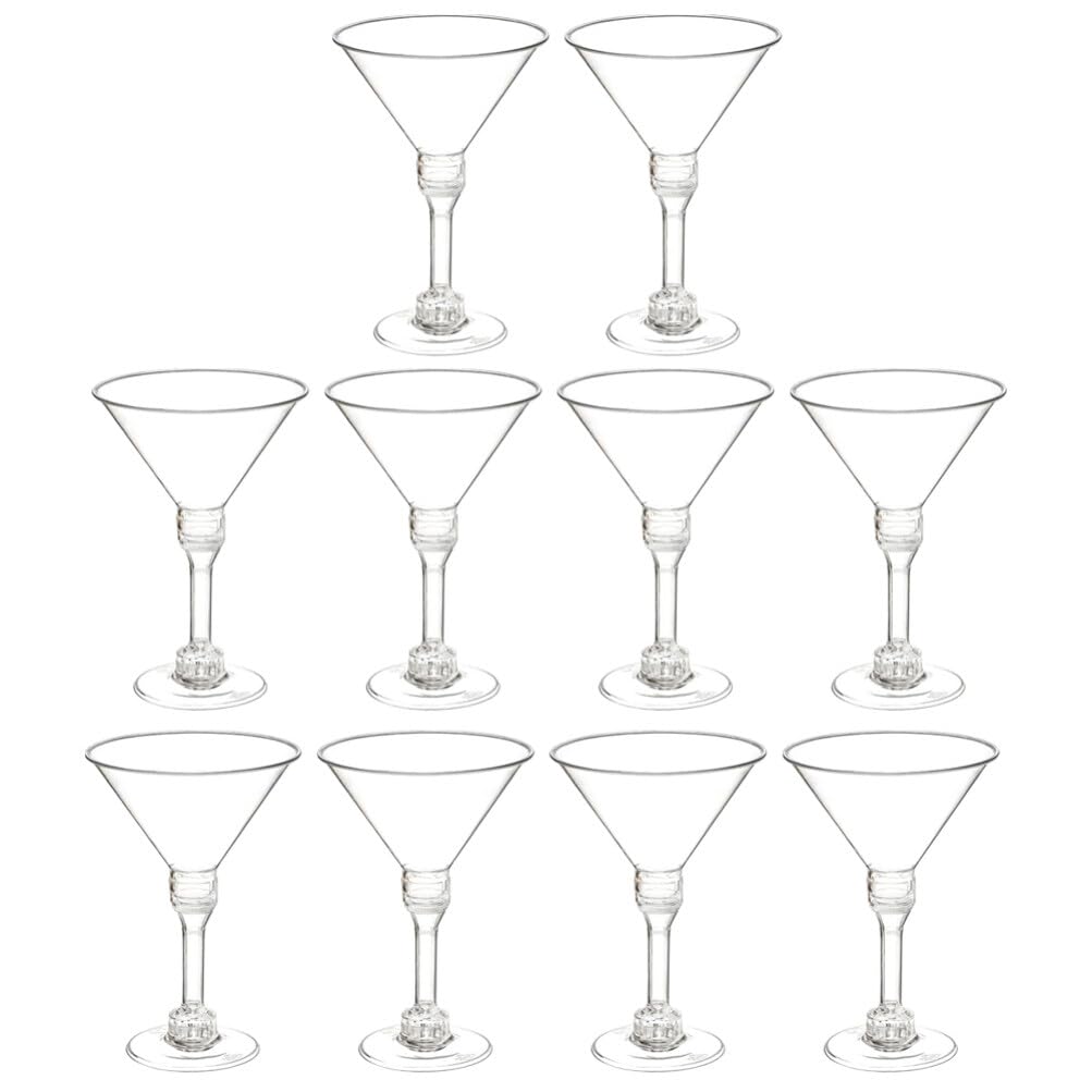 Wedding Disposable Cups Plastic Martini Glasses, Set of 10 Plastic Cocktail Glasses, Wine Cup for Poolside, Outdoors, Camping, and More Disposable Wine Glass