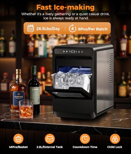 Image of Clear Ice Cube Maker, 8 Crystal Clear 1.2 inch Jelly Ice Cube Per Batch