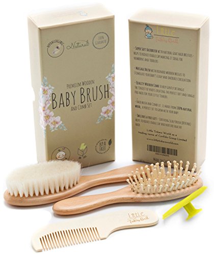 Wooden Baby Hair Brush And Comb Set (4-Piece) For Newborns And Toddlers | Ideal For Baby Cradle Cap | Wood Bristles Baby Brush | Baby Massage And Scalp Brush | Perfect For Baby Registry Gift Set #TOP1