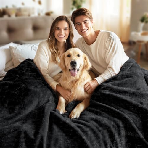 Image of JYK Fleece Plush Blanket 4.4 LB, 1 Ply, Korean Mink Blanket King 85 inch x 95 inch - Super Soft and Warm, Lightweight and Cozy Fuzzy Solid Color Fleece Blanket for Bed, Black