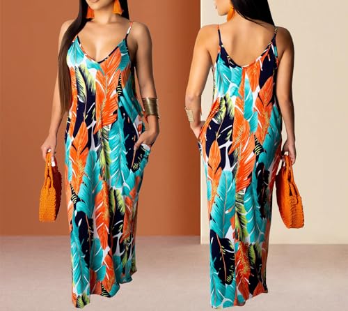 Image of Summer Maxi Dress for Women 2026 Plus Size Sundresses Casual Sexy Floral Sleeveless Beach Long Dress with Pockets