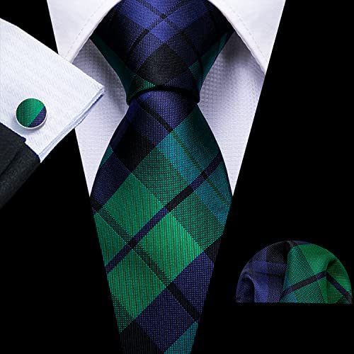 Barry.Wang Tie Set Plaid Necktie Men's Check Handkerchief Cufflinks Sets Formal Business Wedding - Image 5