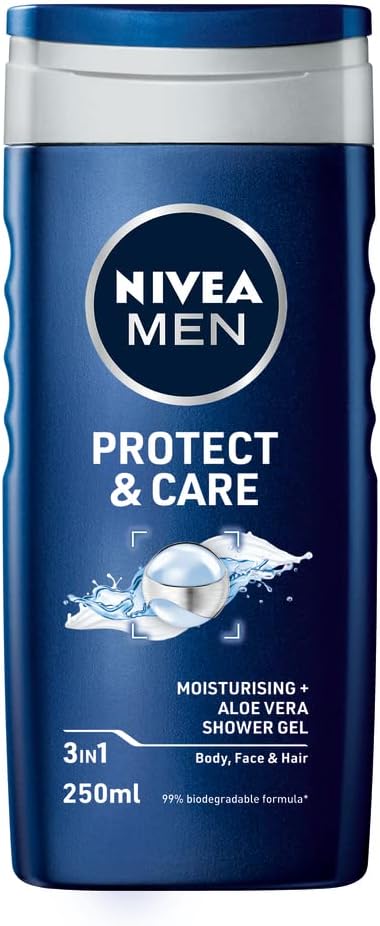 MEN Protect & Care Shower Gel (250ml), Moisturising Body Wash with Aloe Vera, All-in-1 Shower Gel for Men, Energising NIVEA MEN Shower Gel