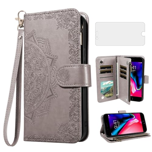 Étui portefeuille iPhone 8 Plus anti-rayure avec vitre en verre trempé