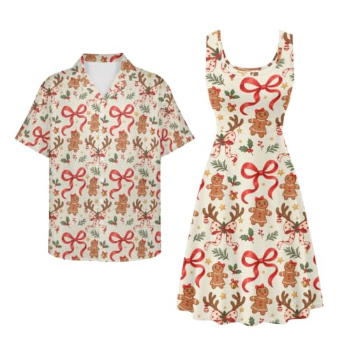 Image of Dreaweet Summer Dresses for Women A-Line Sleeveless Flowy Sun Dresses,Men's Casual Button-Down Shirts,Couple Matching Outfits