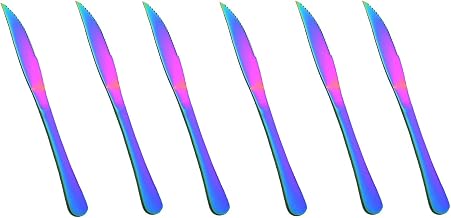 Gugrida Modern Royal 8 Pcs Steak Knife Matte Rainbow 18/10 Stainless Steel Utensils Cutlery Dinnerware Knife Serrated Steak Knife,9 inch Knife