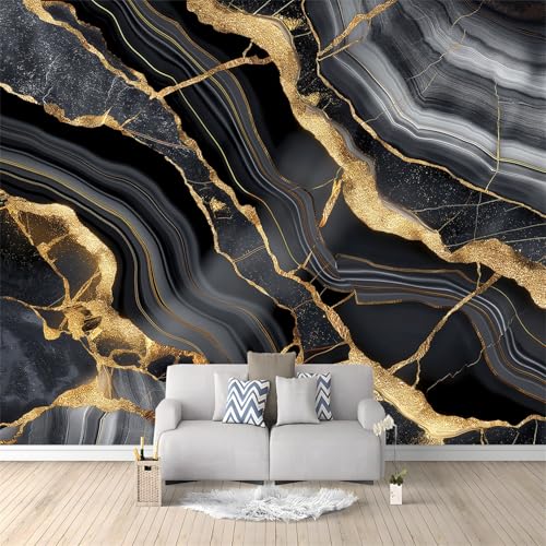 Photo Wallpaper 158 x 110/400 x 280 cm(WxH) Abstract Luxury Marble Pattern, Black Gold Wall Mural Bedroom Living Room Children’s Room Sofa TV Background