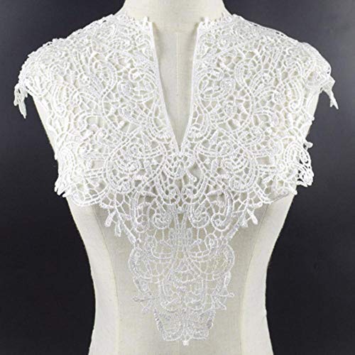 Wooai - 1 vestido de encaje con bordado exquisito, corte veneciano, cuello de encaje, vestido con adorno fino