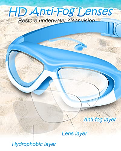 Victoper Kids Swimming Goggles Big Frame Wide-Vision for Children Girls Boys,Swimming Goggles Kids 6-14 No Leaking Anti-Fog Lens and UV Protection with FREE Case,Nose Clip Ear Plugs - Image 4