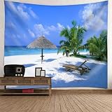 RDSGYZ Tapiz de pared de 150 x 150 cm, diseño de paisaje, para exteriores, con diseño de palmeras de coco y cesta de playa, cortina de pared, para habitación de los niños, dormitorio o dormitorio
