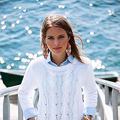 Long Beaded Tassel Earrings - American Flag Drop Earrings Bohemian Beaded, Seed Bead Tribal Dangle Earrings, Pendientes De Borla,Idea for Women4