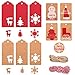 MonQi Carino Tag regalo di Natale, 220pcs Etichette di carta kraft di Natale con 20m Spago di Iuta e 10m di Filo Rosso, 6 stili Modello Traforato e 5 stili Motivi Natalizi Motivo Stampato
