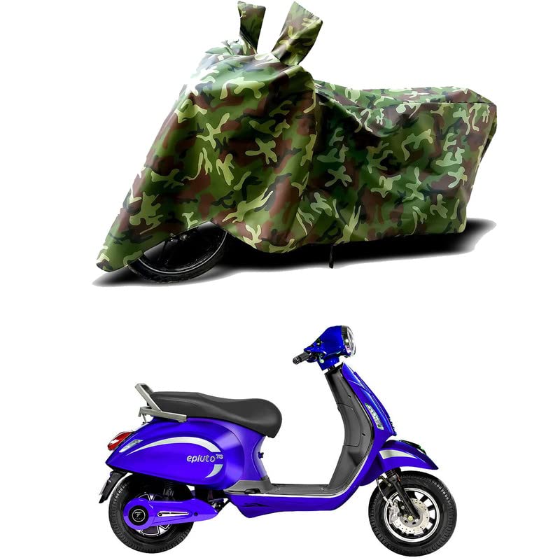 Image of 100% Water Resistant Bike Scooty Two Wheeler Body Cover Compatible for Pure EV Epluto 7G STD /UV-Rays /Heat Protection /Birds Dropping /Scratchproof /Dust Proof /Waterproof /All Varient[Green MJ]