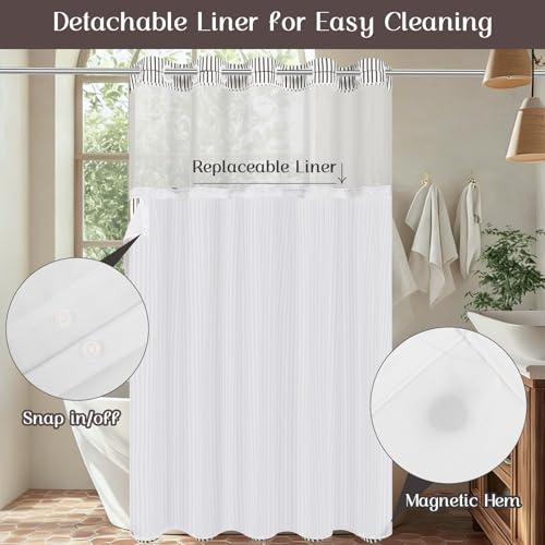 ASPMIZ Farmhouse Striped Shower Curtain and Liner Set No Hook, Brown 71x86 by ASPMIZ - Used condition - Image 3