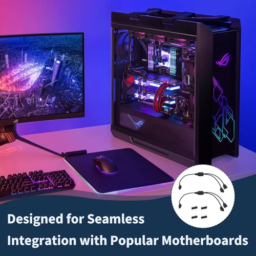 2 Stück 1-zu-2 3 Pin RGB Splitter, RGB Y Verteiler Kabel, ARGB Splitter Kabel, LED Y Verteilerkabel für PC-Beleuchtung, 5V ARGB Erweiterung, Kompatibel mit ASUS, MSI, ASRock, 30 cm, Schwarz