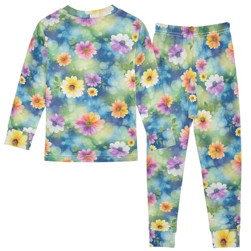 ODAWA Fall Pajamas Watercolor Flowers Footless Tee and Pant 2-piece Pj Set 18M2