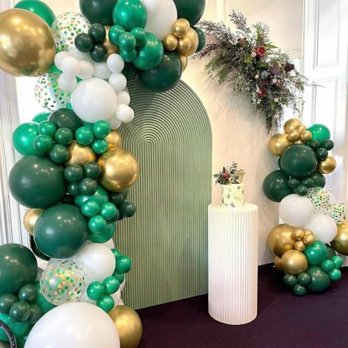 Image of Funhot Green and Gold Balloons, 60 Pcs Metallic Dark Green Gold White Party Balloons, 12 Inch Confetti Balloon Helium for Graduations Jungle Wild Birthday St. Patrick's Day Wedding Party Decorations