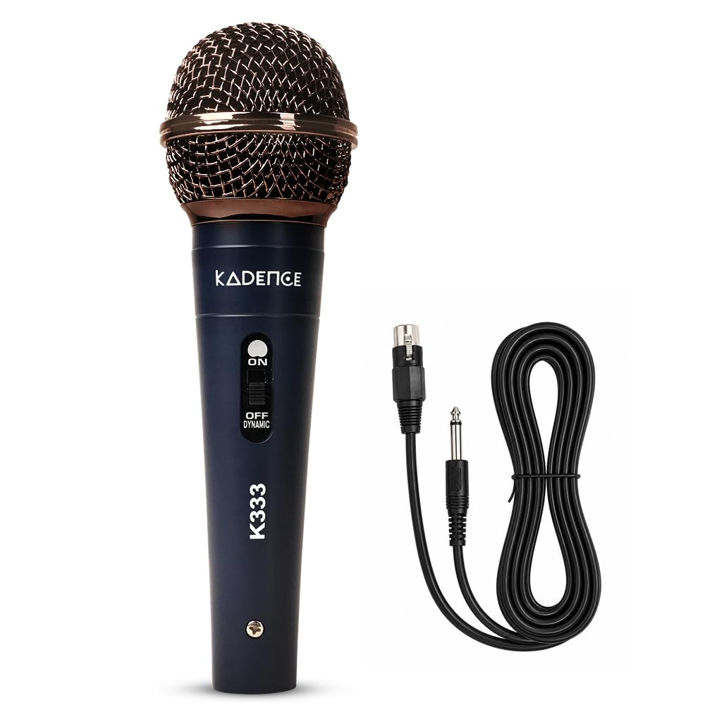 Kadence K333 Home Series Dynamic Wired Mic with Cardioid Pickup, Blue | Metal Body with On/Off Switch; Includes 3-Pin XLR Female to 6.35 mm Cable for Karaoke, Singing, Speeches & Stage Performances-image-47