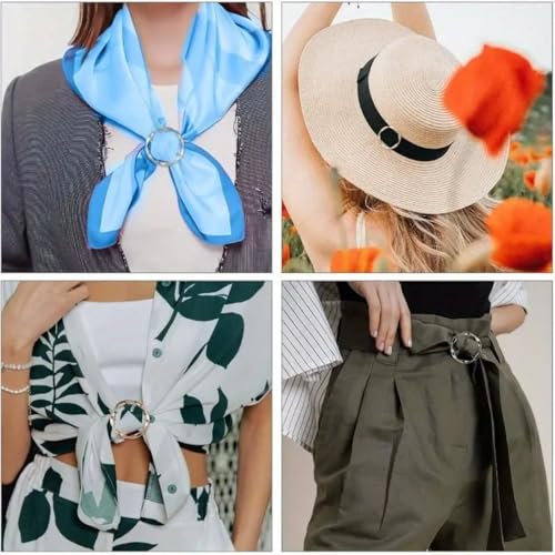 Scarf Ring Clip Set – Fashionable T-Shirt Ties Clips for Women – Metal Round Circle Shirt Buckle for Versatile Styling – Gold