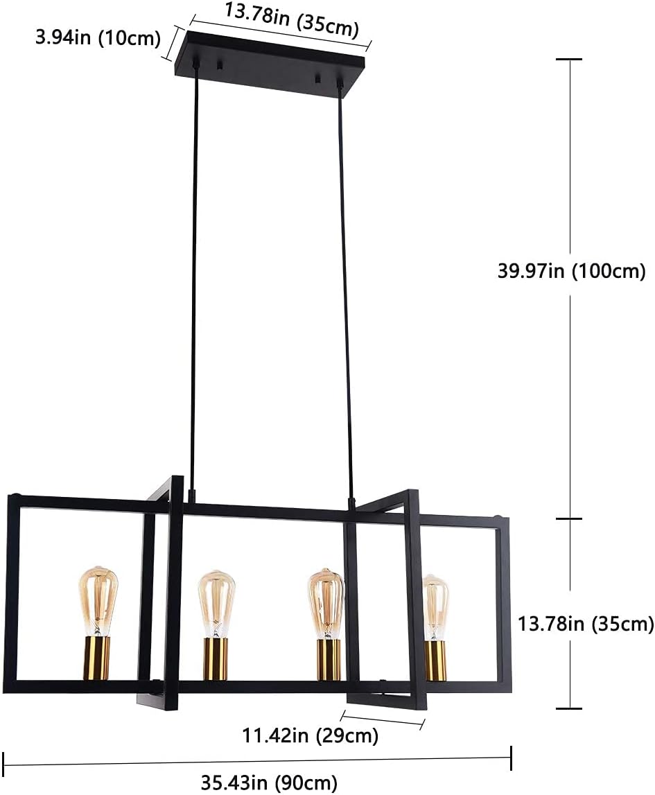 Tор Rаtеd Merbotin 4-Light Black Rectangle Island Light, Industrial Modern Dining Room Chandeliers Farmhouse Linear Kitchen Hanging Lighting,Matte Black with Warm Brass