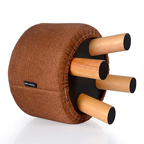 Banquinho de apoio de pé Otomano acolchoado em tecido redondo (marrom)