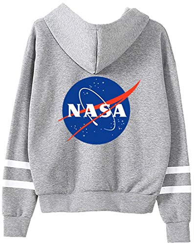 EMILYLE Damen NASA Sweatshirt National Space Administration Logo Streifen Druck Jumper (S, Grau) - 2