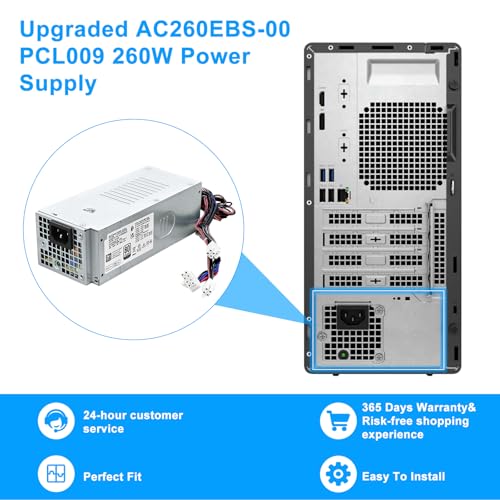 Alimentatore AC260EBS-00 da 260 W, compatibile con Dell Optiplex 3000MT 5000MT 7000MT Vostro 3710 3910 T3660 H260EBS-00 L260EBS-00 D260EBS-00 0NCM9 HVW4Y 5FP K7C 7J; Alimentatore GJF AC260EBS-00 - Alimentatore - Immagine 5