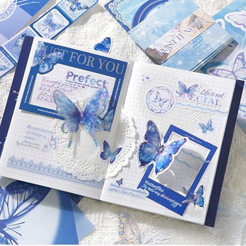 Image of The AutoStory Music Scrapbook Album Set A6 Junk Journal Notes Aesthetic Stickers Symphony Collage Papers Washi Tape DIY Craft Art Planner Decoration Supply Gift Teens Girls (Serenade, Blue)