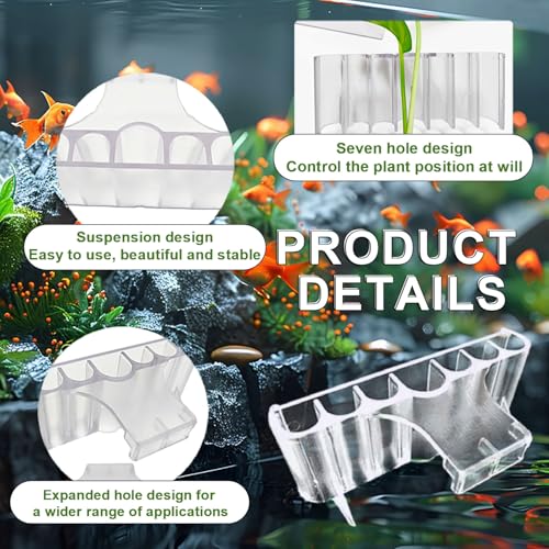 Image of 2PC 7 Holes Upgraded Aquarium Plant Holder, Aquatic Plants Cup for Tank, Fish Tank Plant Holder with Long Hook, Aquarium Feeder for Aquascape Decorations on Top of Tank (Transparent-2PC)