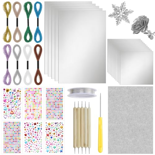 Yaocom Metal Embossing Kit 25 Sheets Aluminum Embossing Foil Sheets Decorative Art Craft Metal Foil Sheet Tools Silver Shimmer Crafting Accessory Creative Artwork Making Kit Handcraft Supplies