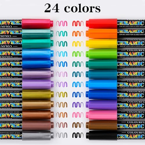 24 Stück Porzellanstifte Spülmaschinenfest, Wasserfest Stifte zum Steine Bemalen, Glasmalstifte Spülmaschinenfest, Acrylic Marker, Keramik Stifte für Steine Bemalen, Glas, Holz, Keramik, Metall