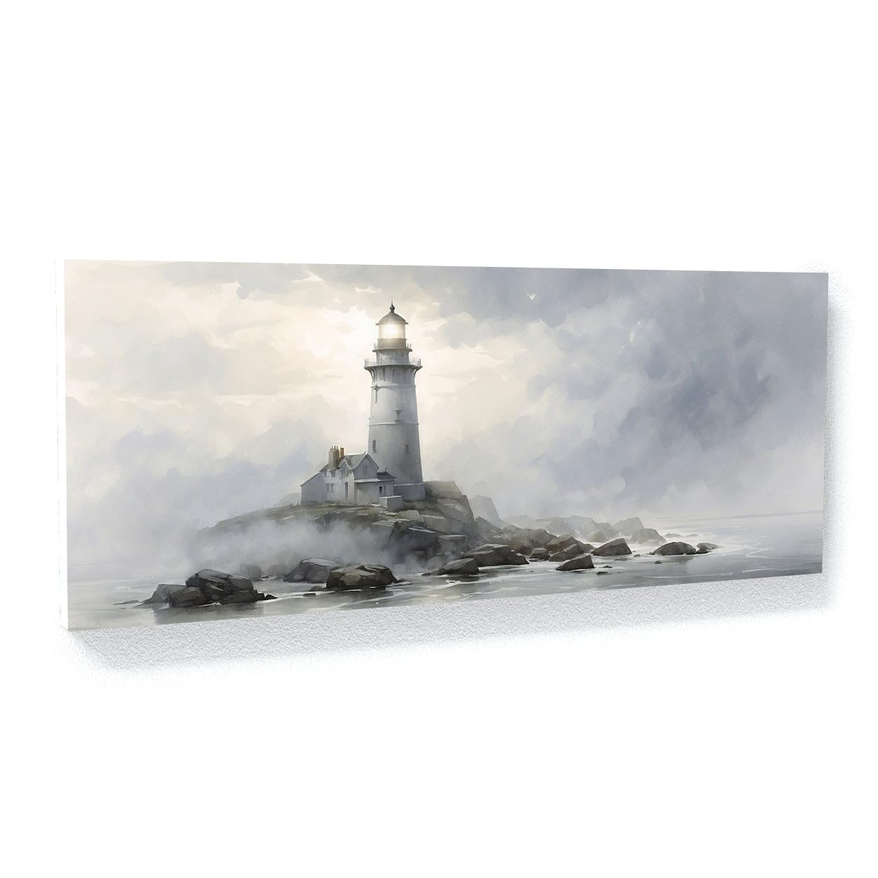 Sense Canvas Lighthouse Misty 24 Canvas Art - Home Decor Wall Art Print Poster Painting Medium 30x12 / 1.5"