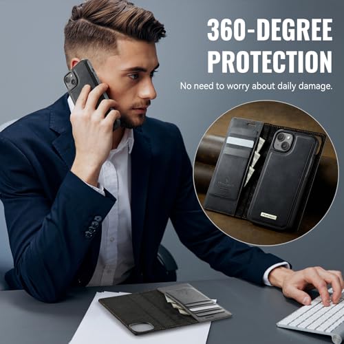 Image of Wallet Case for iPhone 13 Compatible with Magsafe, 2-in-1 PU Leather Flip RFID Blocking Card Holder Stand Shockproof Magnetic Detachable Cover for iPhone 13 Case 6.1 inch, Black