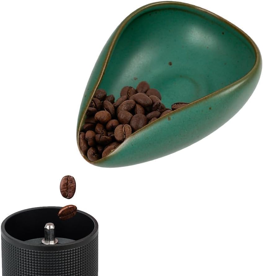 watchget Ceramic Coffee Dosing Cup & Tea Storage Tray, Single Dose Measuring Container for Coffee Beans & Loose Leaf Tea Dosing Vessel, Dark Green