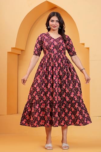 Image of THE Moon Star Women's Cotton Floral Printed Anarkali Maternity Feeding Kurti | Breastfeeding Dress for Mothers | Zipper Feeding Kurti, Nursing Kurti, Comfortable and Trendy Maternity Wear