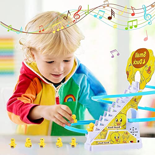 Image of OPINA Duck Track Slide Toys Climb Stairs Toy Railcar | Educational Climbing Stairs Toys With Music For Children Toddler Boys Girls (3 Ducks Included)(Small Duck),Multicolor