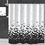 GKLEASG Halloween Shower Curtain, Black Flying Bat Horror Scary Machine Washable Waterproof Fabric for Bathroom Decor Bathtub with 12 Hooks 72x72