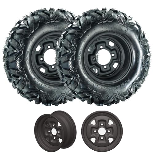 ATV/UTV Tires 25x10-12, 25x10x12 ATV Tires and Wheels Set, 6PR, 4x156 Bolt Pattern, 4+3 Offset, Compatible With UTV ATV Off-Road Vehicles, Set of 2