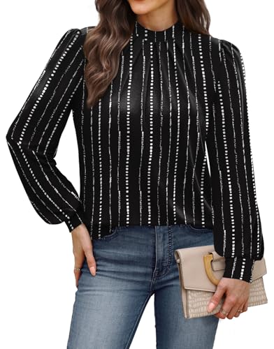 Image of WIHOLL Long Sleeve Shirts for Women Mock Neck Tops Pleated Front Blouses Dressy Casual Spring Fall Clothes 2026 Fashion