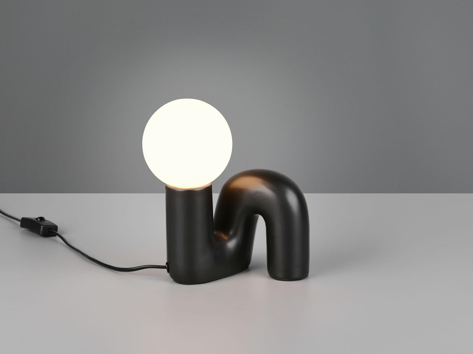 meineWunschleuchte Lampe de table originale en céramique noire avec boule en verre blanc, hauteur 21,5 cm
