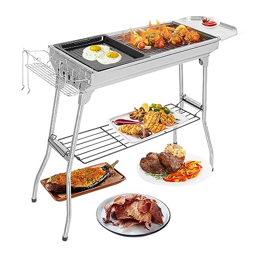 Outvita Portable Charcoal Grill, 39 x 12x 28' Foldable Barbecue Grill, Stainless Steel BBQ Grill for Outdoor Cooking Camping Hiking Picnic Garden Beach Party(Large)