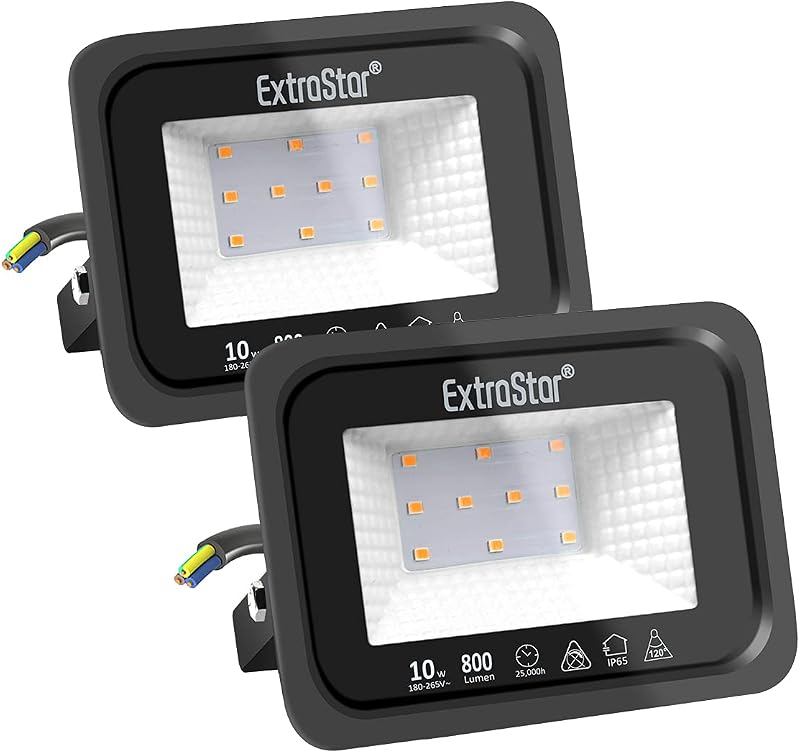EXTRASTAR 10W LED Kültéri Reflektor 2 Darabos Szett, 800 lm Melegfehér Fényszóró IP65 Vízálló Kerti Világítás Udvar Garázs