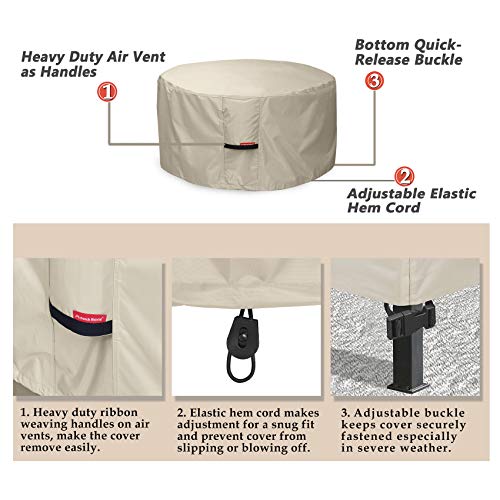 Porch Shield Fire Pit Cover - Waterproof 600D Heavy Duty Round Patio Fire Bowl Cover Beige - 32 Inch #TOP3