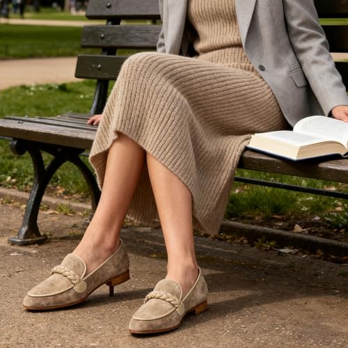 Image of MOOMMO Women Comfortable Suede Loafer Flats Round Closed Toe Slip On Penny Loafers Knitted Strap Oxford Loafer Shoes for Office Ladies Work Daily Casual Club Driver Flats Spring Elegant 4-11 M US